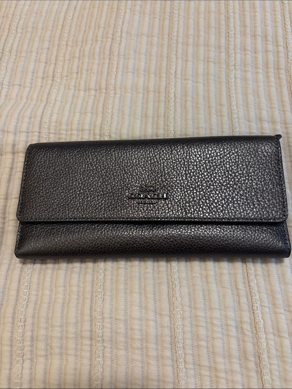 Coach Pewter Pebbled Leather Long Card & Key Wallet